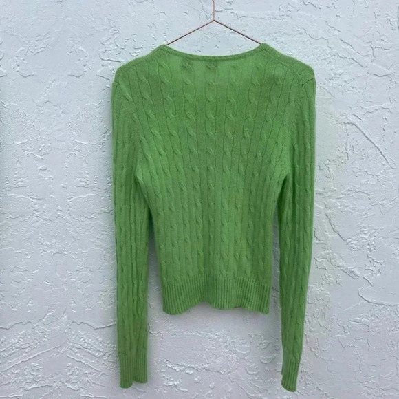 Saks Fifth Avenue Womens Cable Design Sweater Lime Green Sz Large 💯 CASHMERE - Picture 3 of 10